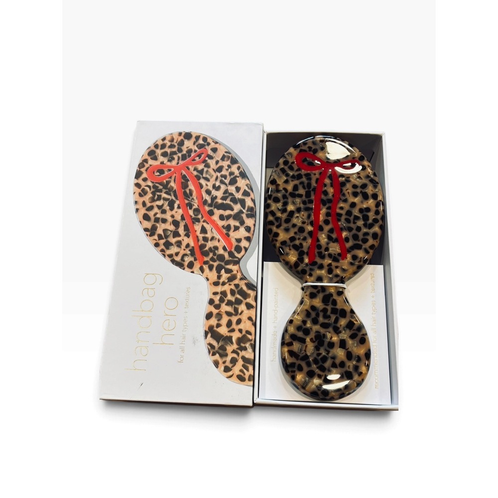 Handbag Hero Mini Hairbrush, Leopard Print with Red Bow New